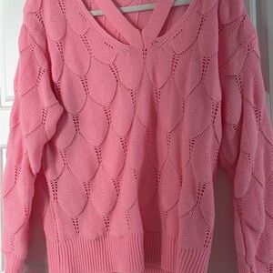 SHEIN Pink V-Neck Textured Sweater
